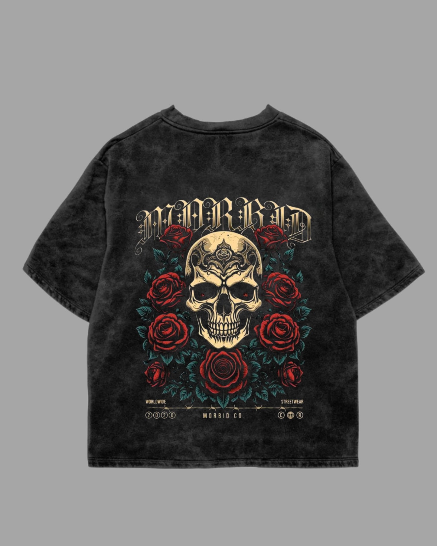 SKULL ROSE ACIDWASH TEE