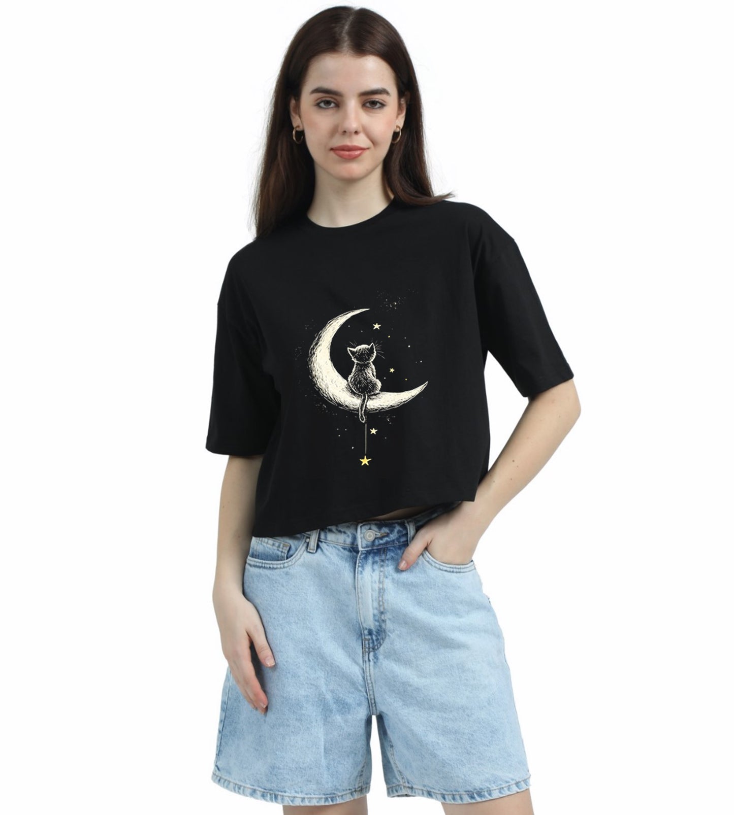 MOON CAT CROPPED TEE