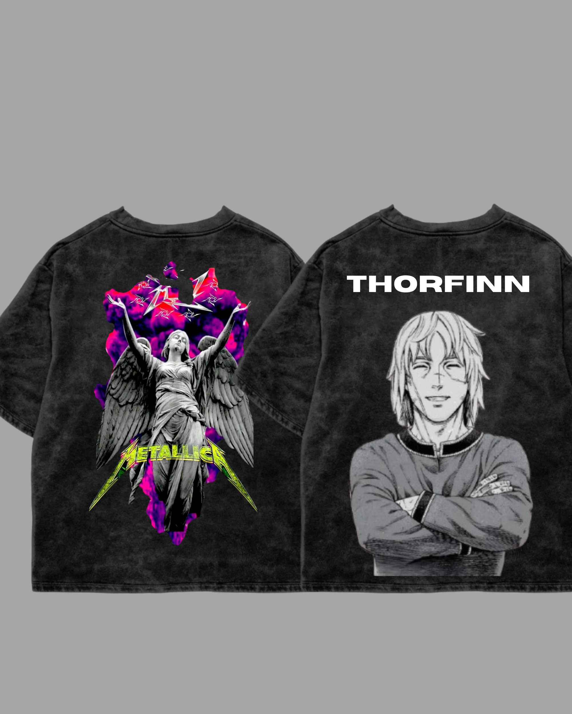 Thorfinn × Metallica Graphic Acid Wash Oversized T-Shirt – Anime x Rock Crossover