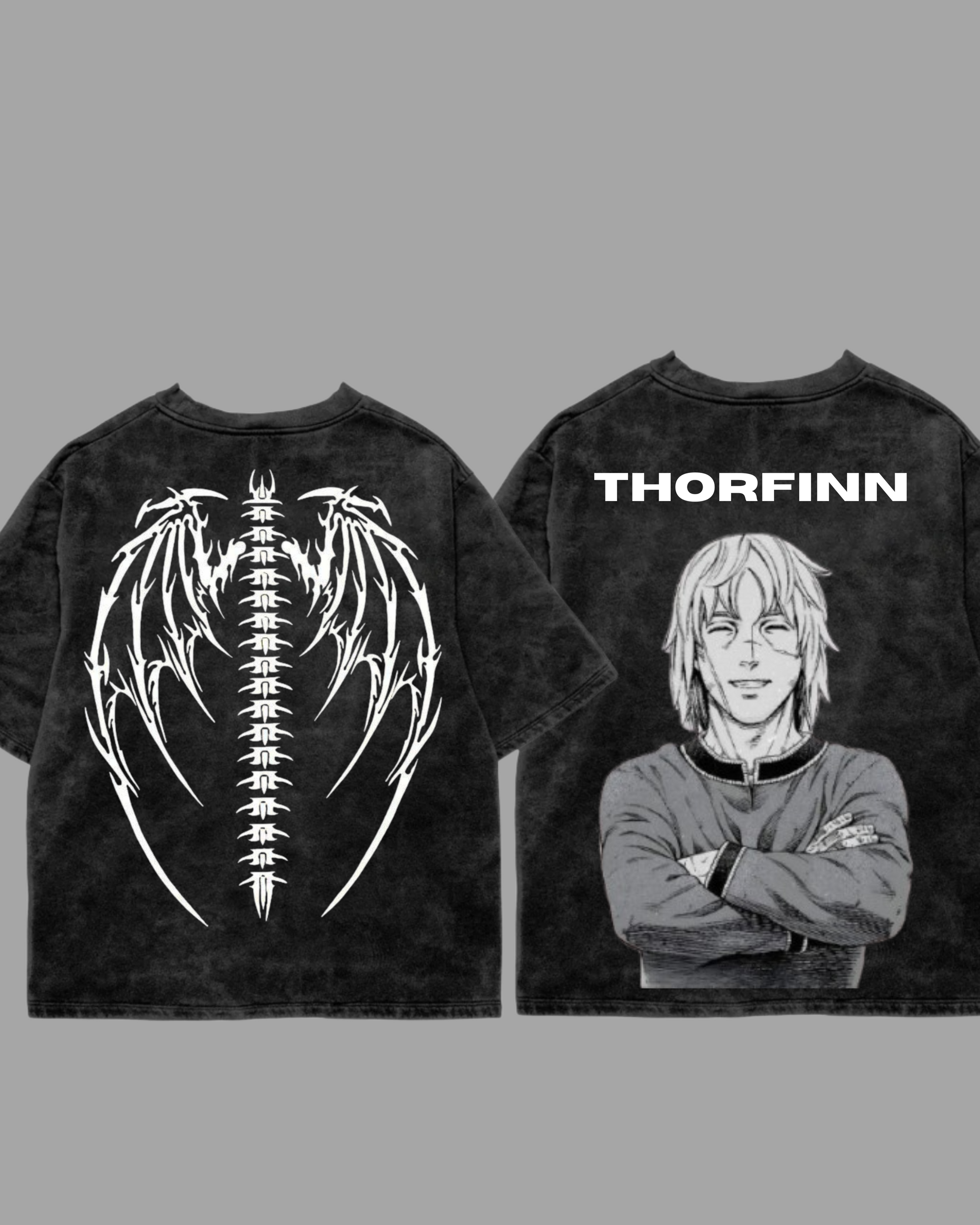 Thorfinn Manga Graphic Acid Wash Oversized T-Shirt – Dark Spine Wing Edition