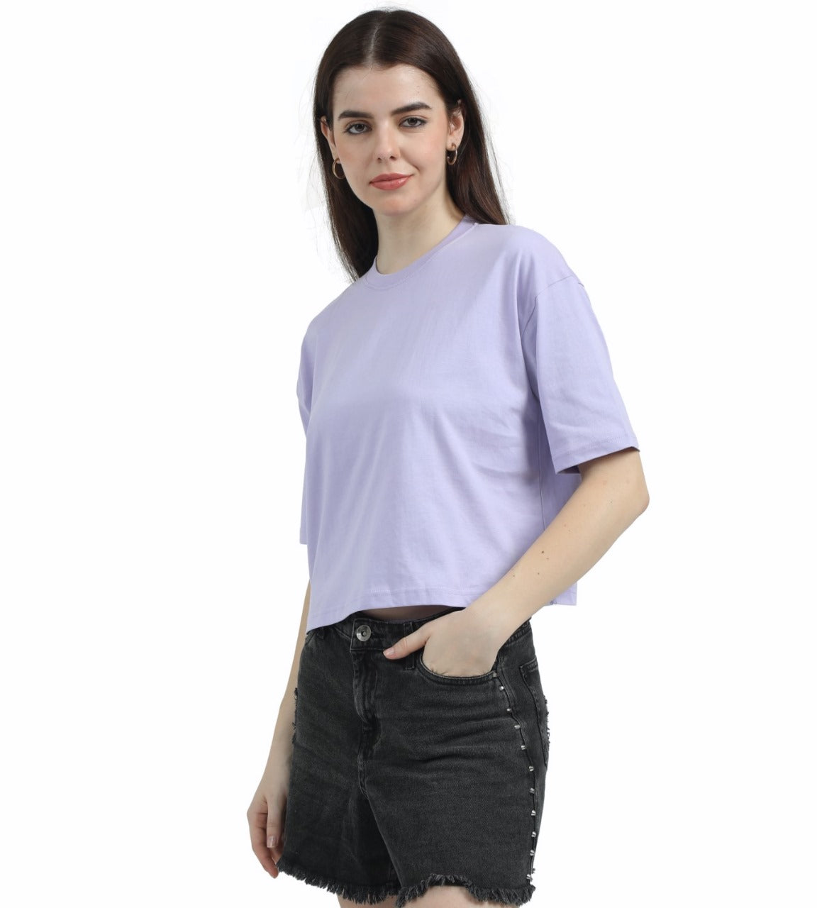 LAVENDER SOILD OVERSIZED CROPPED TEE