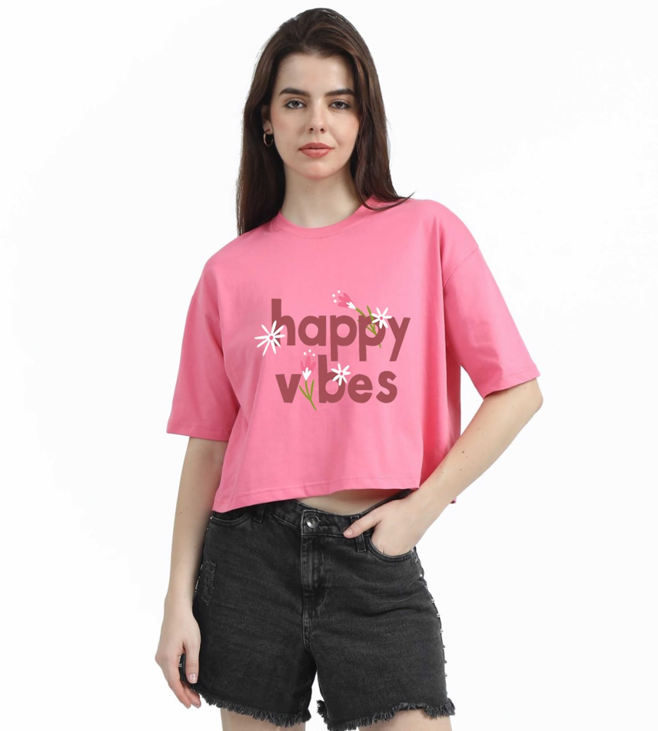 HAPPY VIBES CROPPED TEE
