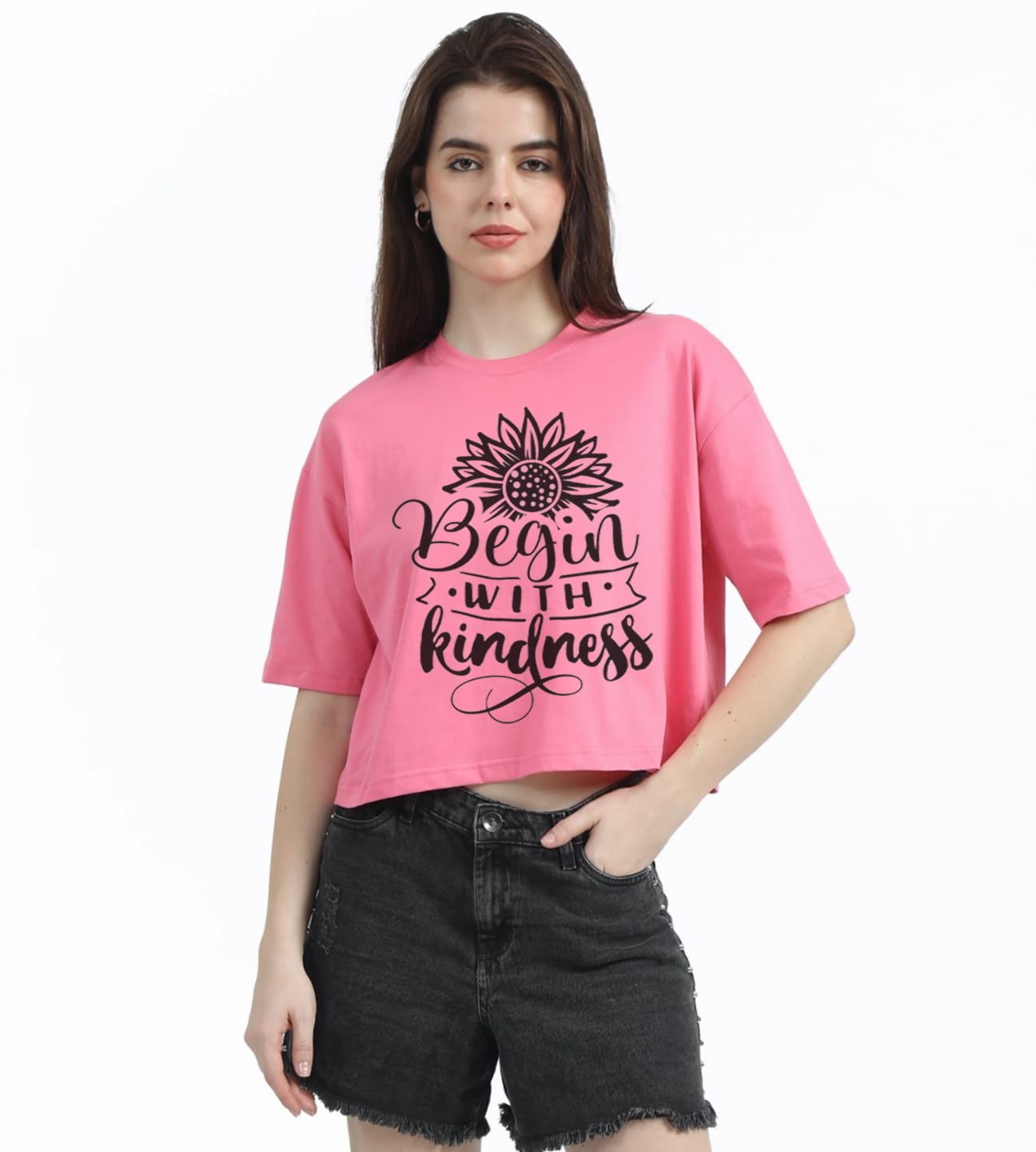 BEGIN WITH KINDNESS CROPPED TEE