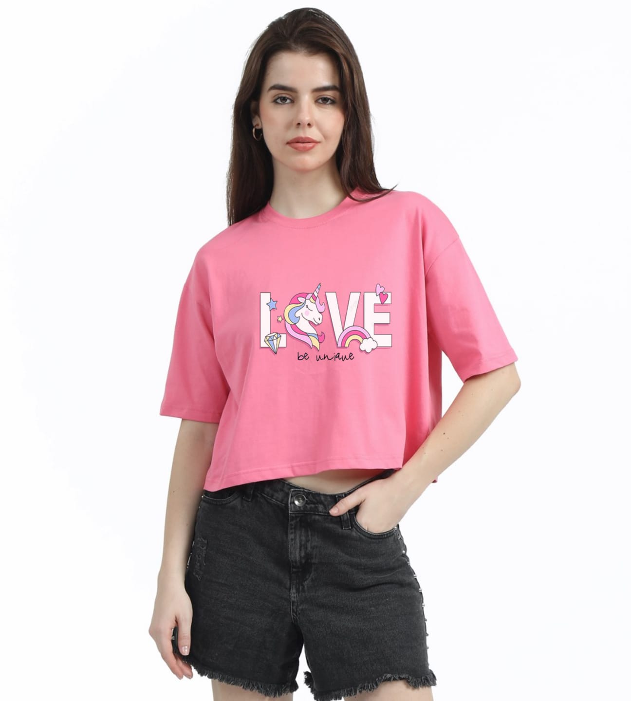 LOVE UNICORN CROPPED TEE