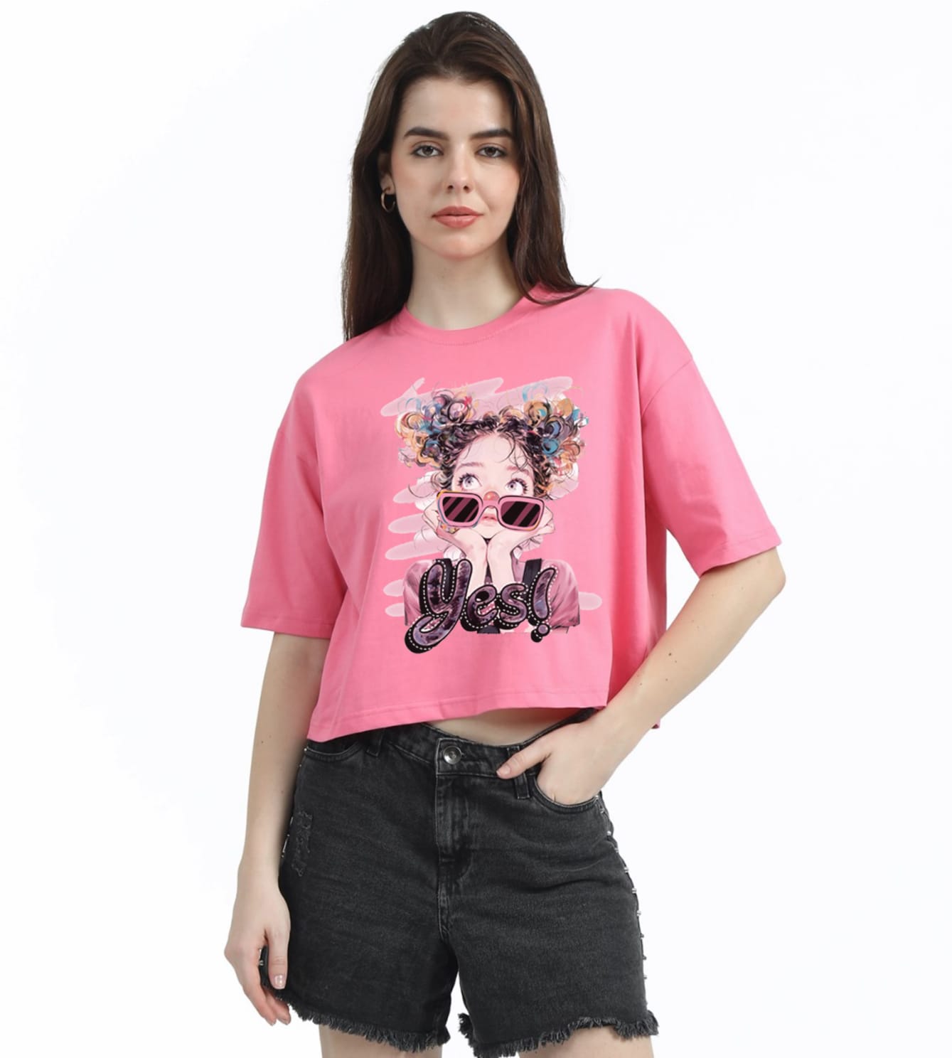 YES GIRLIE CROPPED TEE