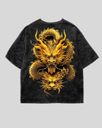 Golden Whisper Dragon Minimal Oversized T-Shirt – Black Acid Wash | Teerex Limited Edition