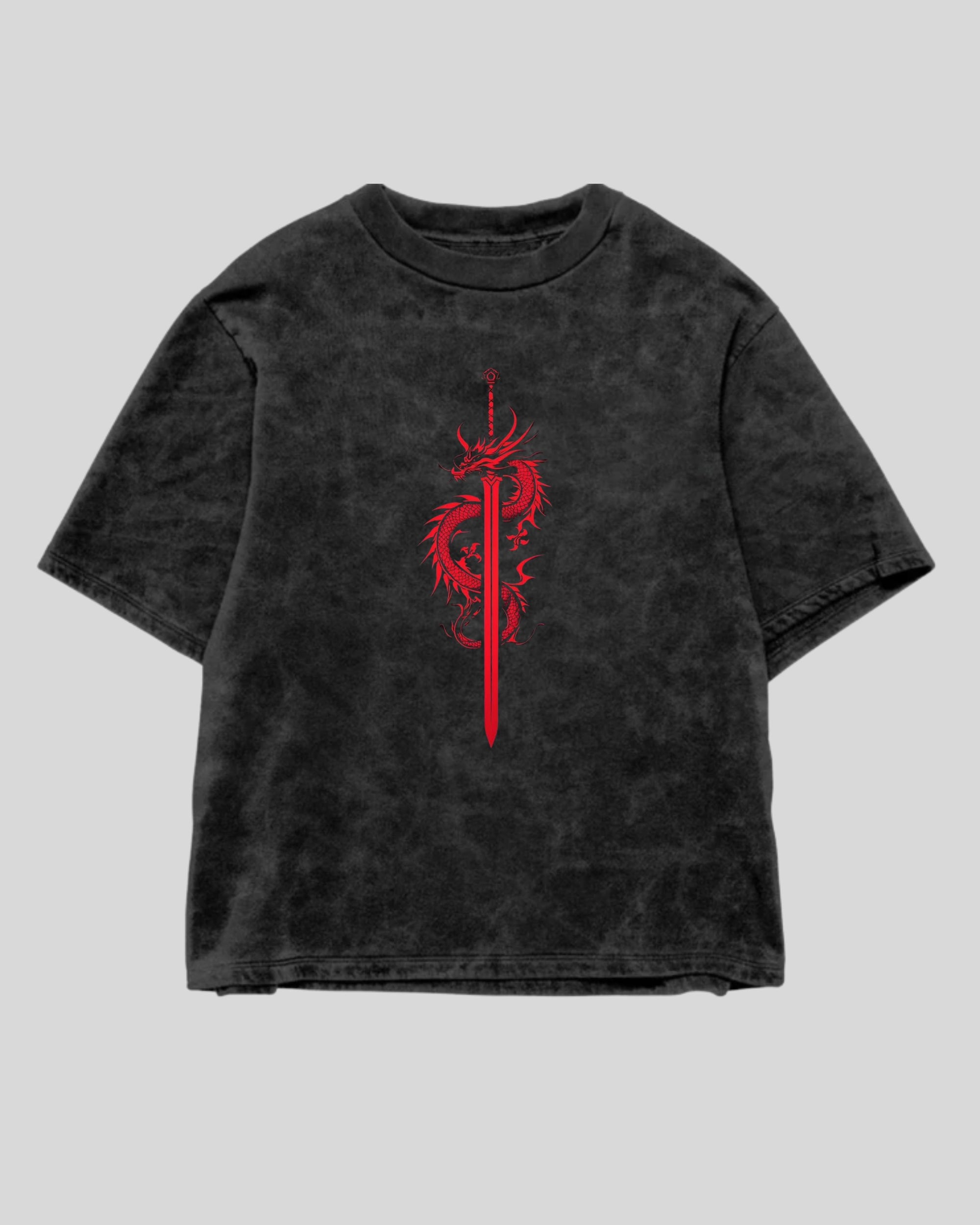 Golden Fury Dragon Print Oversized T-Shirt – Acid Wash Black | Teerex Special Edition