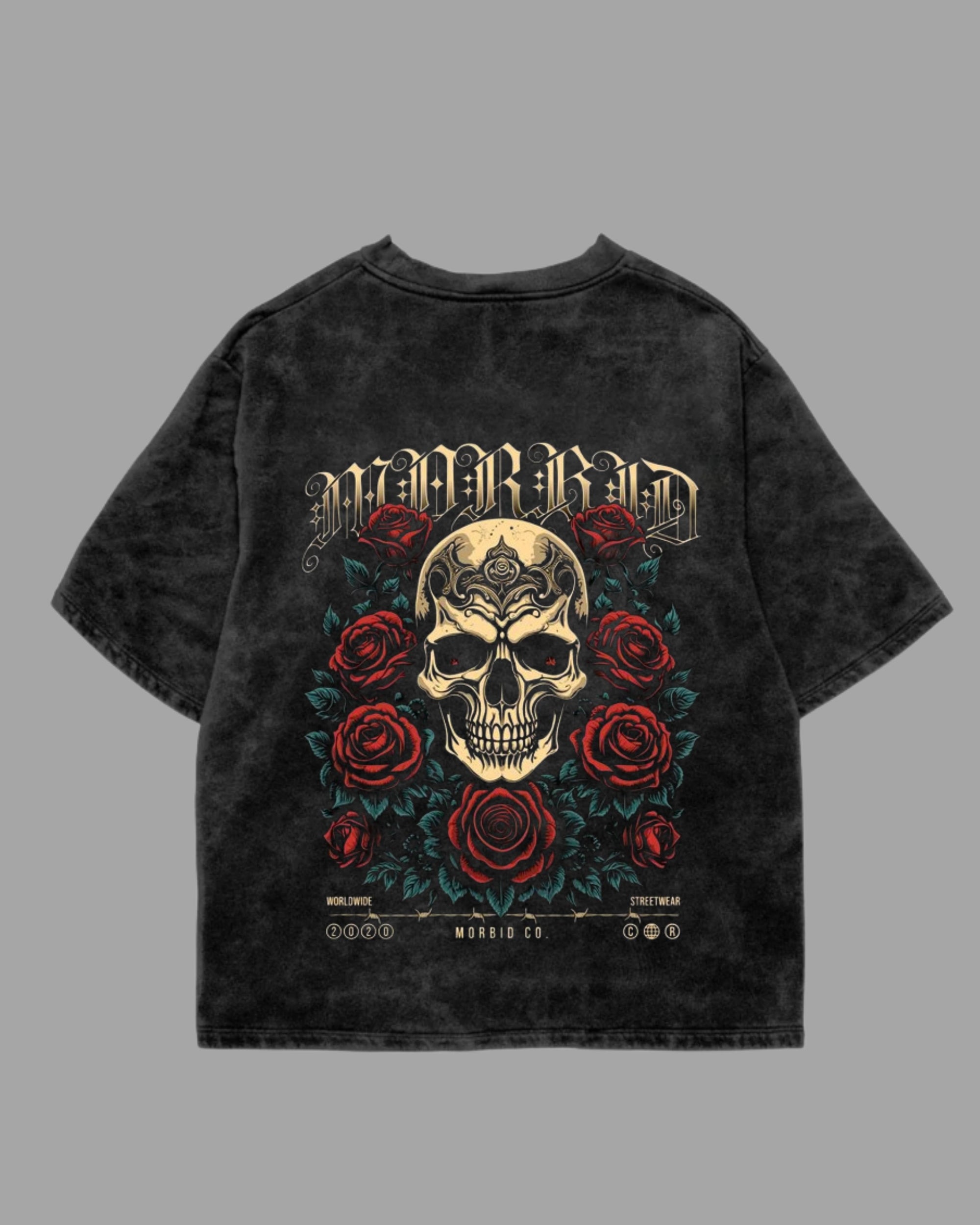 SKULL ROSE ACIDWASH TEE