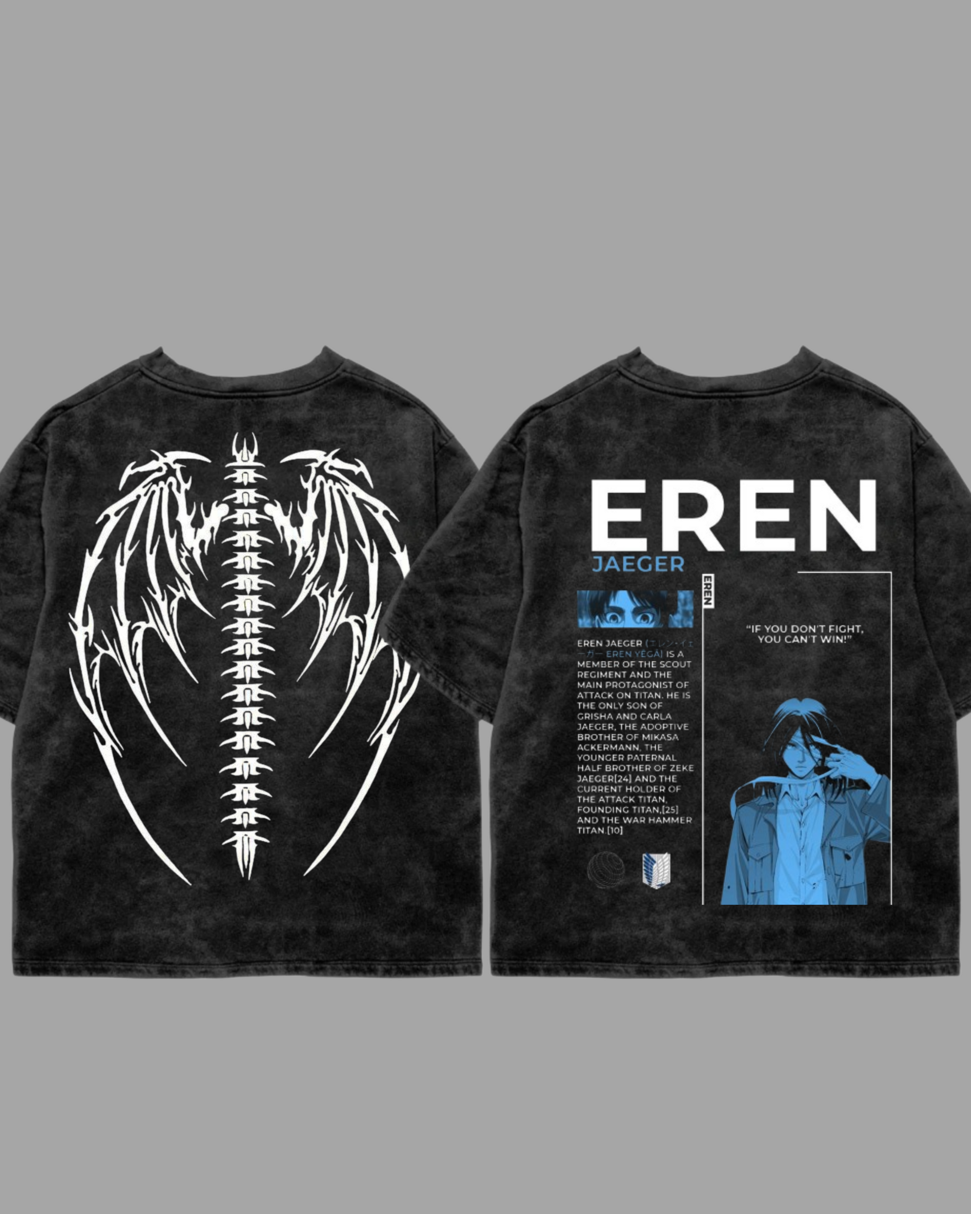 Eren Jaeger Anime Acid Wash Oversized T-Shirt – Attack on Titan Inspired