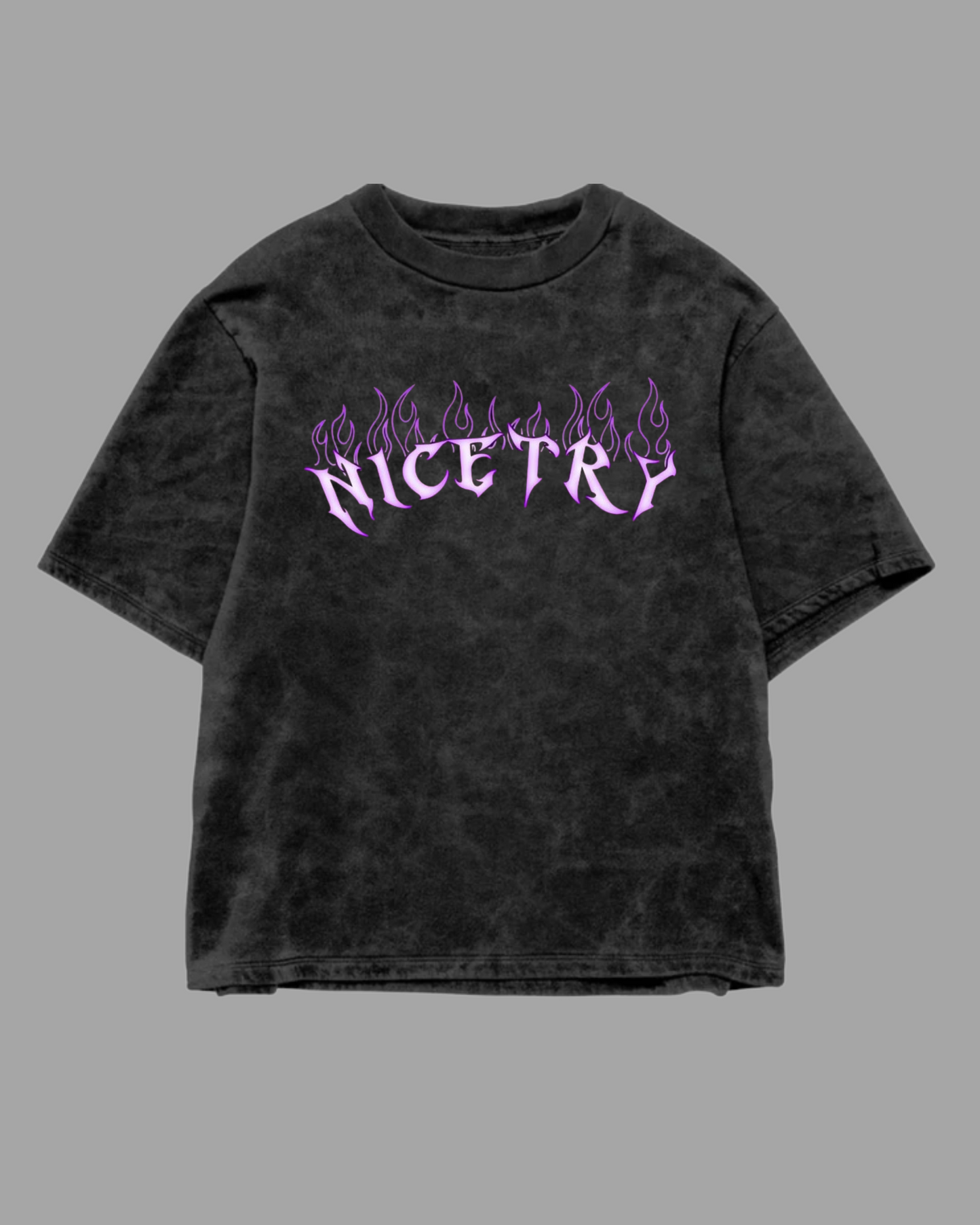 NICETRY Flamecore Graphic Oversized Tee – Purple Inferno Edition