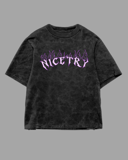 NICETRY Flamecore Graphic Oversized Tee – Purple Inferno Edition