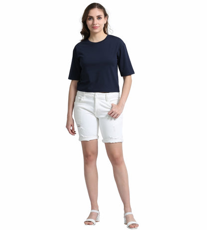 NAVY BLUE SOILD OVERSIZED CROPPED TEE