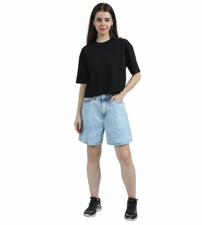 BLACK SOILD OVERSIZED CROPPED TEE
